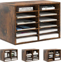 Literature Organizer 12 Slots Wooden Mailboxes for Classroom Office Mail Organizer Countertop Vertical File Sorter with Adjustable Shelves Heavy Duty Office Mailbox Cubbies, Rustic Brown