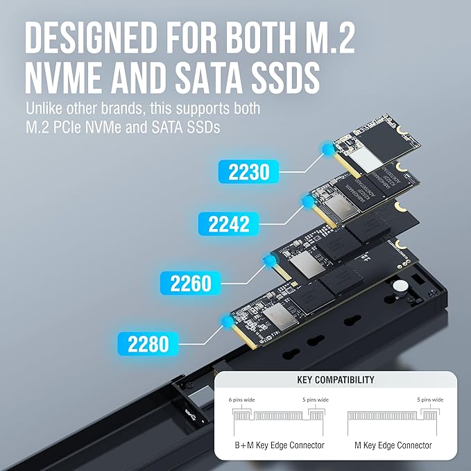 Sabrent USB 3.2 Type-C Tool-Free Enclosure for M.2 PCIe NVMe and SATA SSDs (EC-SNVE)
