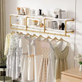 ORSENIGO Industrial Pipe Clothing Rack with Shelves, Gold Wall Mounted Clothes Rack for Home Retail