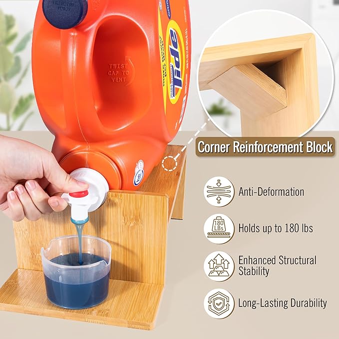 MyLifeUNIT Laundry Detergent Dispenser, 2 Pack Wooden Laundry Detergent Holder Stand with Tray for Laundry Room Organization and Storage