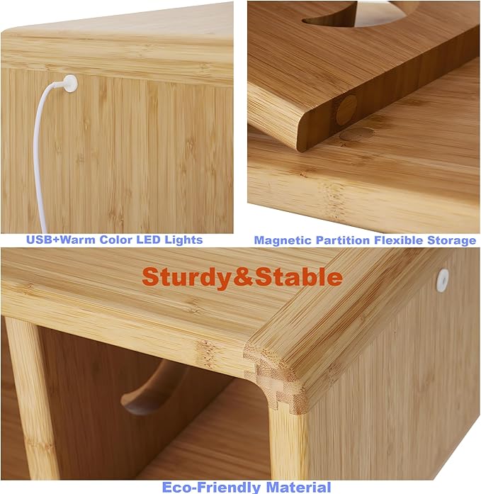 LED Floating Nightstand, Farmhouse Night Stands, 100% Solid Wood Night Stands with Magnetic Storage, Modern Bed Side Table for Bedroom