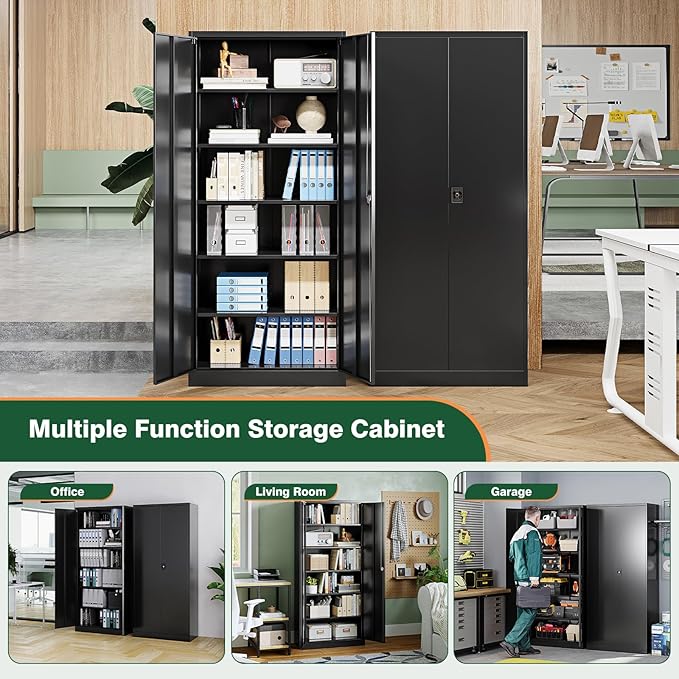 Letaya Metal Garage Storage Cabinets with Lock Door and Adjustable Shelves, Steel Tool Cabinets for Home,Office,Warehouse Organisieren (Black, 72" H)