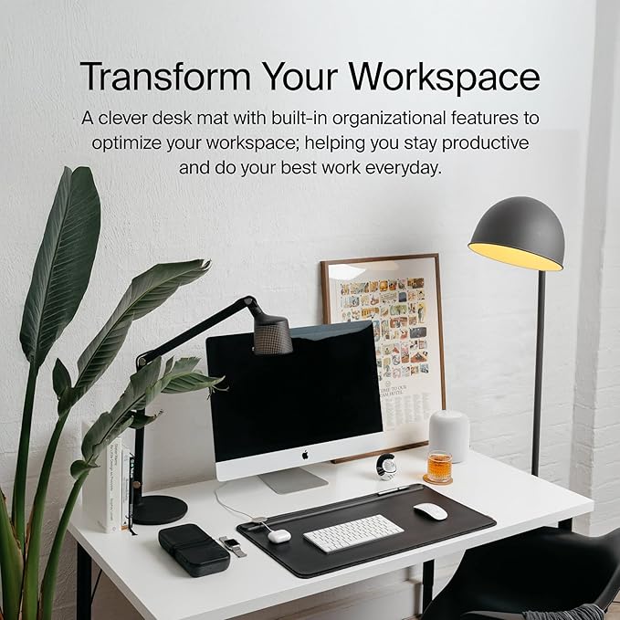 Orbitkey Premium Leather Desk Mat Slim | Multi-Purpose & Waterproof Table Protector Accessory for Work Home Gaming Office Keyboard Mat Organizer | 31.4" L x 12.2" W x 0.19" H, Anti-Slip, Black Finish