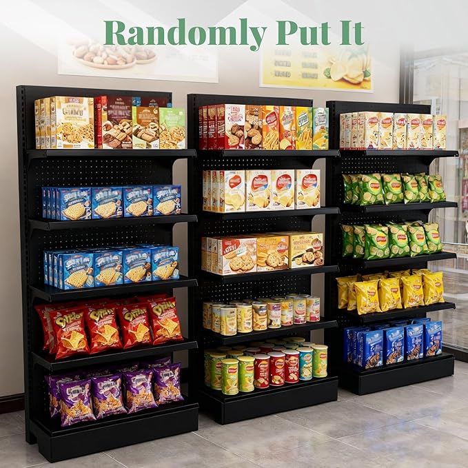 Pegboard Display Stand, Retail Shelving Wall Display with Extra 30 Pieces Hooks, Standing Peg Board Display with 4 pcs Single Side Board Panels, for Supermarket, Grocery Stores, Black