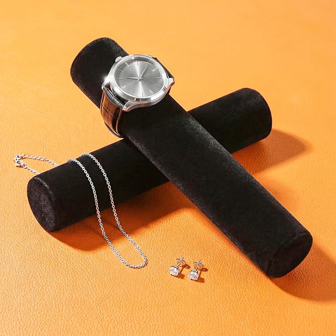Bracelet Display Holder with Clear Lid, Jewelry Storage Organizer Box Case with Rods for Bangles, Watches, Women (Black)