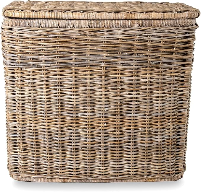 The Basket Lady 3-Compartment Wicker Laundry Sorter Hamper, 30 in L x 15 in W x 28 in H, Serene Grey