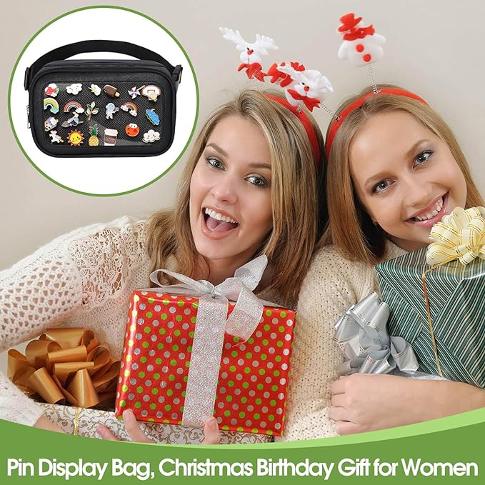 Pin Bag Fanny Pack, Ita Bag Storage Pins Crossbody Belt Bags for Women Girls Gifts, Black Display Bags for Sports Memorial Travel Brooches(No Pins Included)