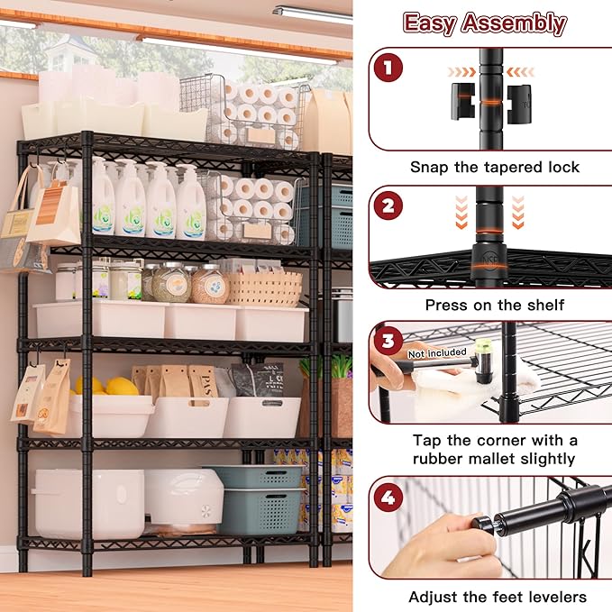 PrimeZone Wire Metal Storage Shelves - 5 Tier Adjustable NSF Certified Heavy Duty Garage Shelving Unit Organizer Rack, Steel Utility Shelf for Kitchen, Pantry, 35.5" W x 14" D x 72" H, Black, 3 Packs