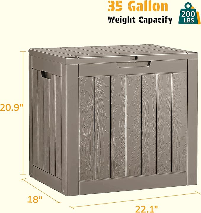 NUNU LAB 35 Gallon Outdoor Storage Box Waterproof, Outside Package Delivery Deck Boxes with Lockable Lid, Backyard Storage Bin For Garden Tools, Patio Cushions Accessories, Gray