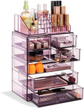 Sorbus Clear Cosmetic Makeup Organizer - Make Up & Jewelry Storage, Case & Display - Spacious Design - Great Holder for Dresser, Bathroom, Vanity & Countertop (3 Large, 4 Small Drawers) [Purple]