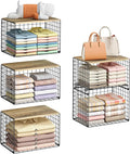 5-Tier Large Stackable Closet Organizer and Storage Basket, Sturdy Closet Shelf Organizer with Wood Top, Stackable Storage Bins Cubes for Clothes with Adjustable Shelf for Wardrobe Organization