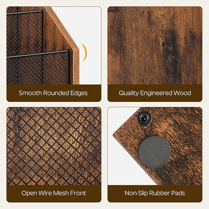 Magazine Holder, Wood Magazine Rack Floor, Mail Organizer Countertop, Magazine Mail Holder Sorter, Record Holder for Magazines, Books, Newspapers, Tablets, Rustic Brown and Black MR02BR