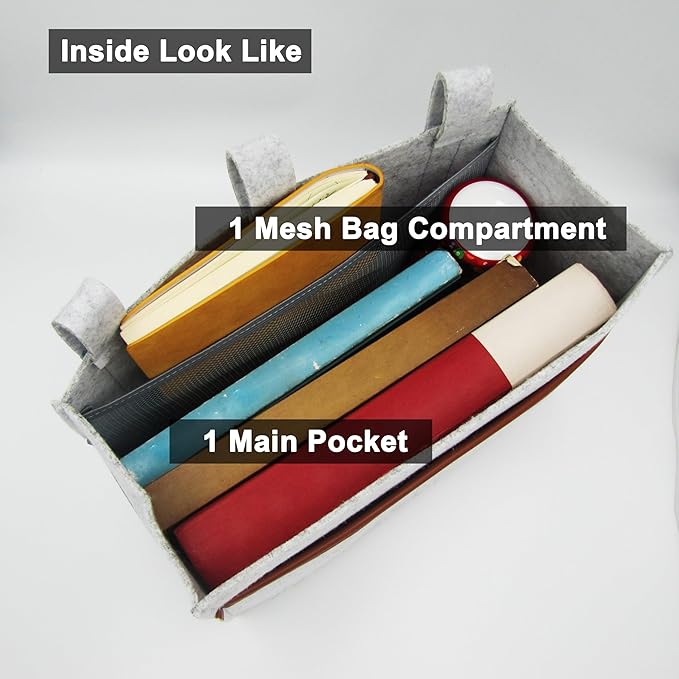 Bedside Caddy, Hanging Storage Bag, Chair Organizer Caddy, Remote, Magazine, Drink Bottle, Cell Phone Holder with Fixed Straps for Hospital Bed, Dorm Bed, Baby Stuff, Office (Grey Small)