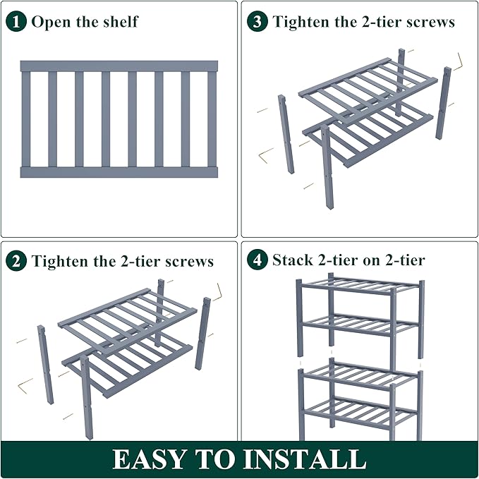 Smiry Bamboo Shoe Rack for Closet, 4 Tier Small Wooden Stackable Shoe Organizer, Free Standing Shoes Storage Shelf for Entryway, Front Door Entrance, Grey
