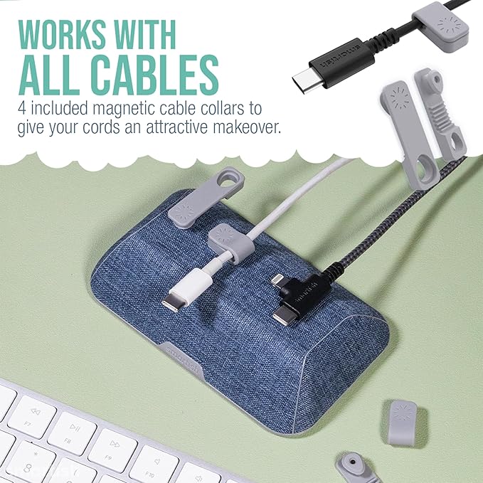 Smartish® Magnetic Cord Holder - Bigger Cable Wrangler Stocking Stuffer Organizer with Magnet Clips for Charger Management on Desktop, Nightstand - Holds 6+ Cables - Blue Jeanie