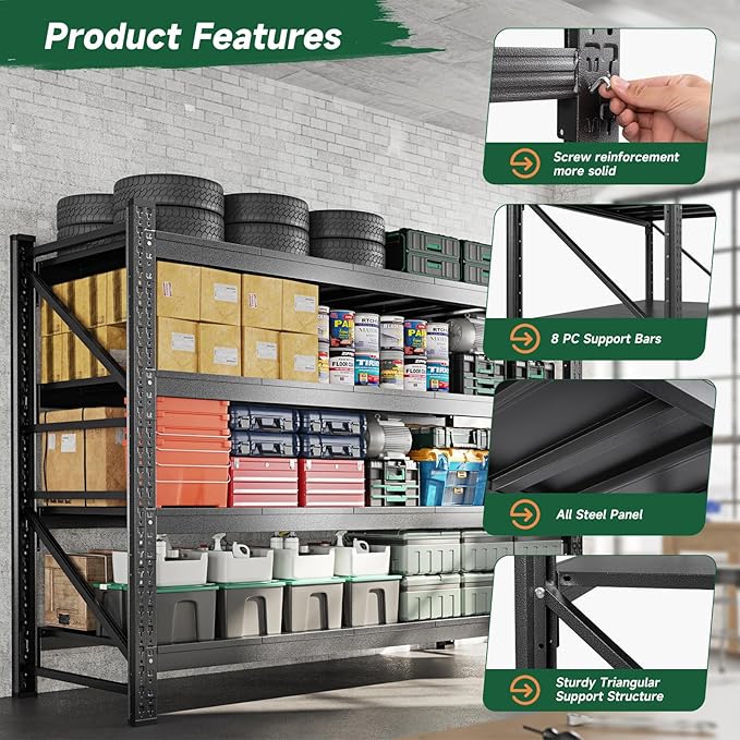 Letaya 68" W Storage Shelves Heavy Duty, 7000LBS Garage Shelving Units, 4 Tier Adjustable Utility Rack Shelf,Large Metal Industrial Shelves,for Shop,Warehouse,Basement (68" W x 24" D x 64" H)