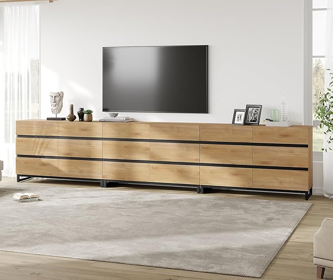 WAMPAT Dresser for Bedroom, Closet Organizers and Storage with 18 Drawers, Modern Wood Dresser with Metal Base, Chest of Drawers for Living Room, Bedroom, Oak