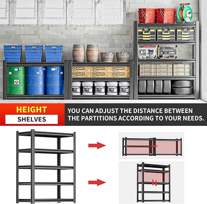 Heavy Duty Storage Shelves 5-Tier Adjustable Garage Shelving Unit, Strong Metal Storage Rack Shelving for Garage, Warehouse, Pantry Organization 16" D x36 W x78 H