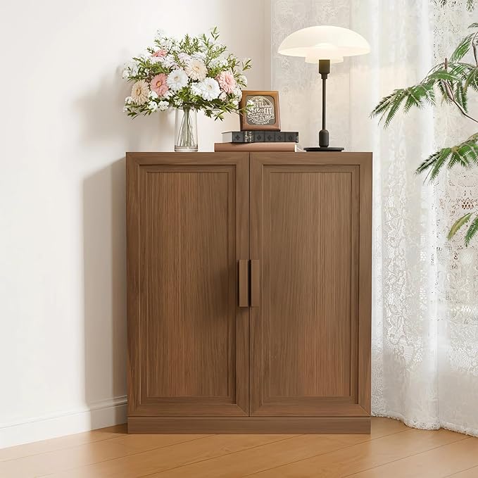 Casaphoria Farmhouse Corner Cabinet, Wooden Corner Storage Cabinet with Adjustable Shelves, Narrow Storage Organizer for Small Space, 36" H x 31" W x 16" D, 51Lb, Walnut