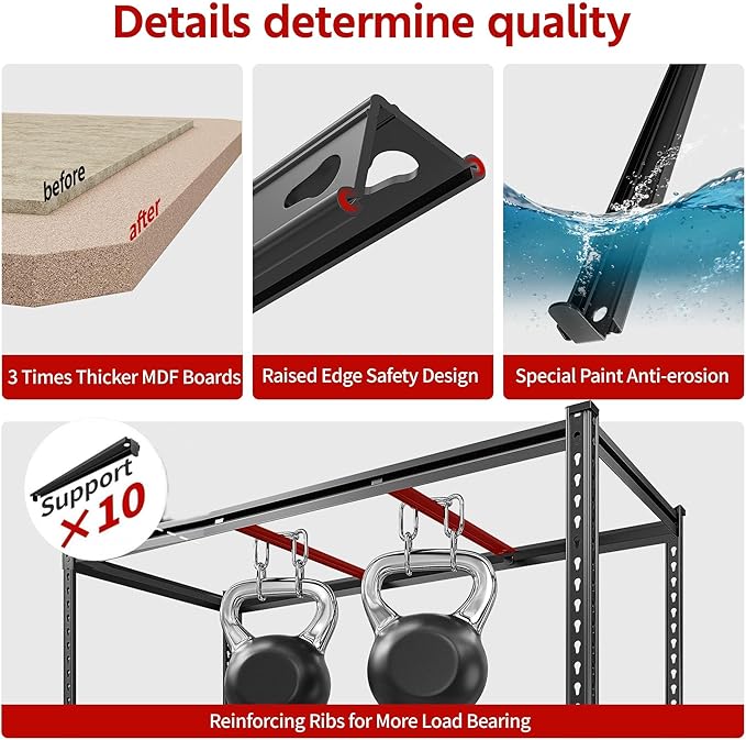 REIBII 48" W Garage Shelving Heavy Duty, 3000LBS Storage Shelves, 5-Tier Adjustable Metal Shelving, Garage Shelves Sturdy Industrial Shelf, Easy Assemble, 72" H x 48" W x 18" D, 2PC