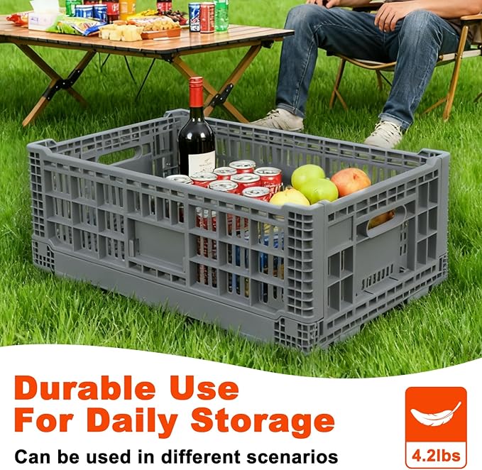 Collapsible Milk Crates for Storage, 52L Storage Crates, Heavy Duty Milk Crate, Plastic Storage Bins Containers for Organizing, Grocery & Camping (1 pack)(23.64" W x 15.76" L x 8.67" H)