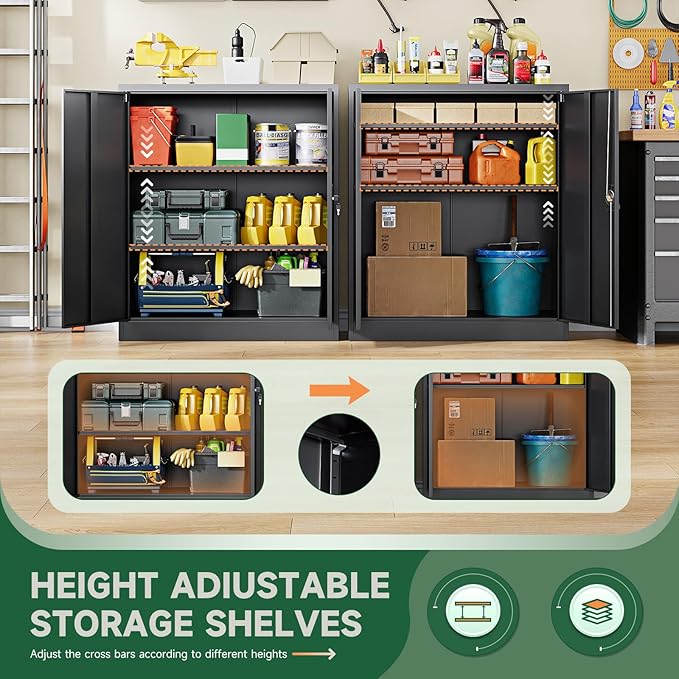 Letaya Metal Storage Cabinets with Lock Door,2 Adjustable Shelves Organizer Steel Storage Cabinets for Home,Office,Warehouse,Garage,Employee Lockers(Black)