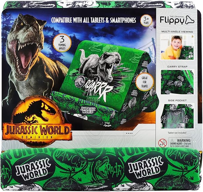 Flippy Original Tablet Pillow Stand & iPad Holder, Gift for Book Lovers & Readers, Multi-Angle Stand with Storage for Lap, Desk & Bed, Compatible with Kindle, Fire, iPad & Samsung, Jurassic World