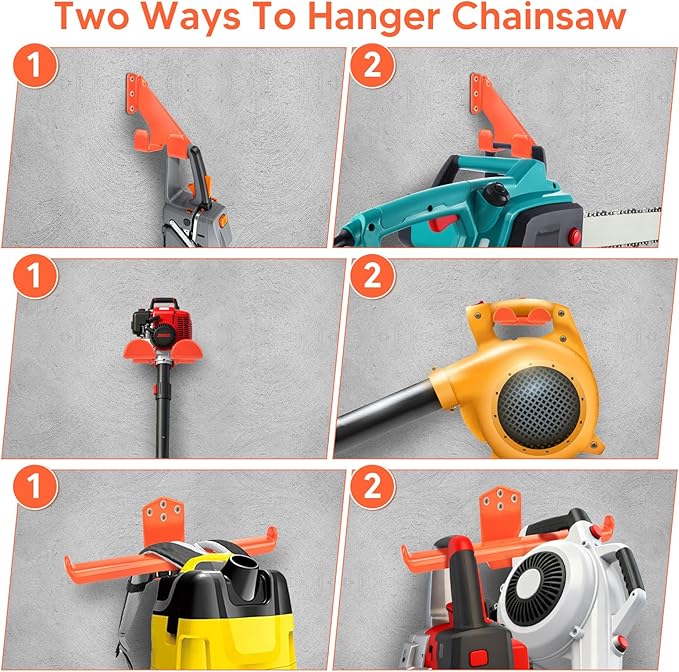 3 Pack Heavy Duty Garage Storage Hooks - Wall Mount Hangers for Weed Eater, Chainsaw, Backpack Leaf Blower - Steel Utility Tool Organizers for Garden Shed