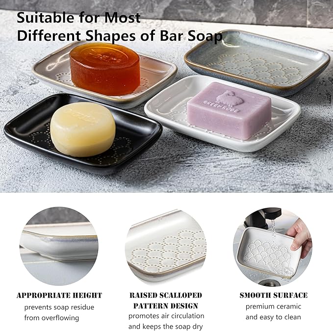 Gomakren Soap Dish for Shower, Christmas Ceramic Soap Dishes for Bar Soap Sponge, Shower Soap Holder Saver Tray for Bathroom Kitchen Sink, Easy to Clean, Beige