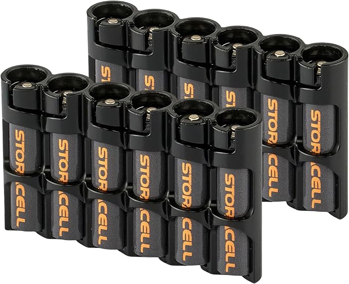 Storacell Slimline AAA-6 Battery Storage Caddy and Dispenser (Pack of 2), Black, Holds 6 AAA Batteries, (Not Included), Durable & Compact Design, The Original Battery Caddy, Made in The USA