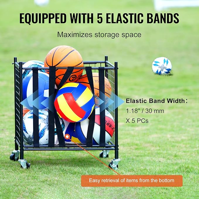 VEVOR Rolling Sports Ball Storage Cart, Lockable Basketball Cage with Double Lids, Sport Equipment Holder Organizer for Indoor Outdoor, Steel Storage Rack for Garages, Playgroup, Gym and Schools