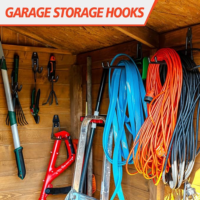 20 Pack Heavy Duty Garage Hooks,Solid Steel Wall Mount Hangers,with Anti-Slip Coating,for Hanging and Organising Ladder,Bike,Ropes,Broom,Garden,Yard and Power Tools