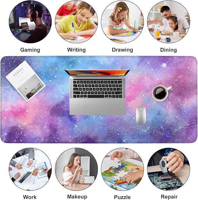 Galaxy Mouse Pad Large, Extended Gaming Desk Mat – 335.43 x 15.75 in – Watercolor Nebula Starry Sky Design, Stitched Edges, Non-Slip Base, Keyboard and Mouse Pad for Office & Home