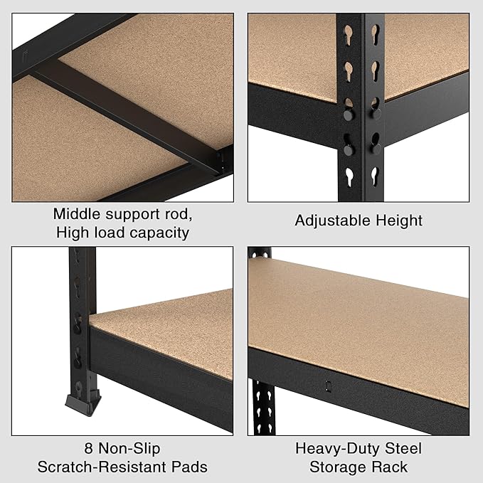 WORKPRO 5-Tier Steel Shelving Unit-Black, 27-2/5”W x 11-7/10”D x 60”H, Adjustable Storage Rack, Heavy Duty Shelf with MDF Board, 1650 lbs Load Capacity (Total) for Garage, Basement, Kitchen
