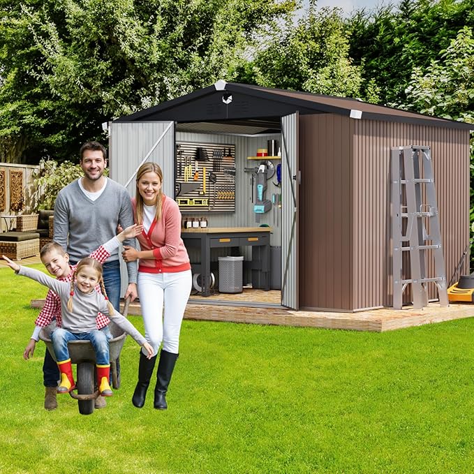 Metal Storage Shed,10x8 Outdoor Storage Building,Large Backyard Sheds with Lockable Doors,Waterproof Outside Storage Sheds