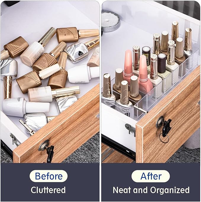 Acrylic Makeup Brush Organizers, 8 Section 8 Compartments Transparent Plastic Lipstick Holder Clear 9.96x3.46x1.81 Inches Storage Square Cube for Bathroom Jewelry Accessories