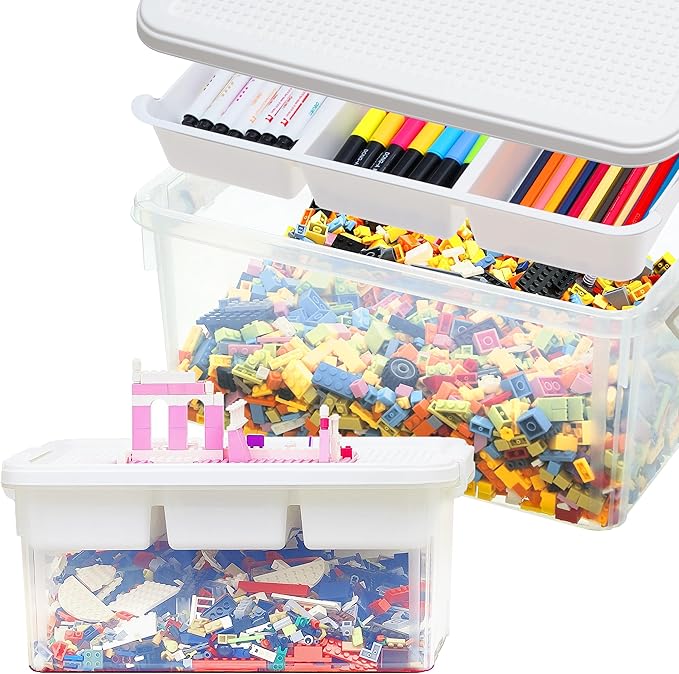 17 Quart Plastic Storage Bins with Lid Building Plate Dividers Block Storage Clear Art Supply Craft Organizers Playroom Container Organizer with Lid for Bead Crayon