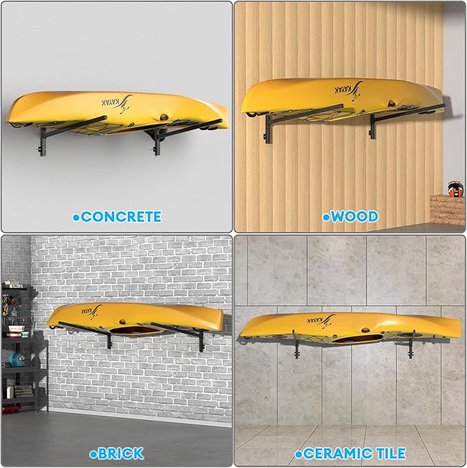 Kayak Storage Rack Heavy Duty, Adjustable Wall Mount Hanger for Indoor Garage & Outdoor Storage, Storage Rack for Kayak, Canoe, Surfboard & Paddle Board (Kayak Storage Rack Wall Mount 1)