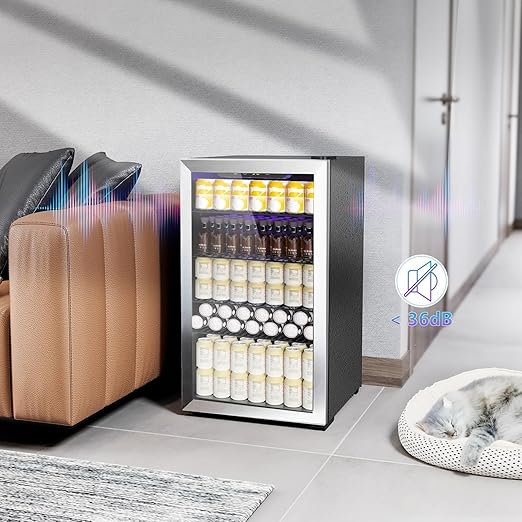 COWSAR Wine Cooler, 26 Bottle 130 Can Beverage Refrigerator, ETL Approved Mini Drink Fridge Clear Glass Door Quiet Compressor Adjust Temp 3.2 Cu.Ft Wine Fridge for Soda Beer