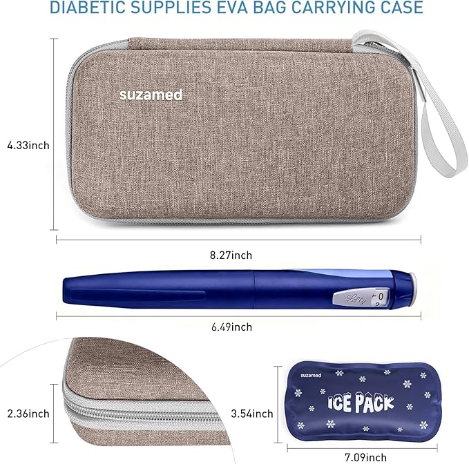 Insulin Cooler Travel Case,EVA Insulation Travel Medicine Kit with 2 Ice Packs for Diabetes Care,Insulin Pen and Other Diabetic Supplies (Brown)
