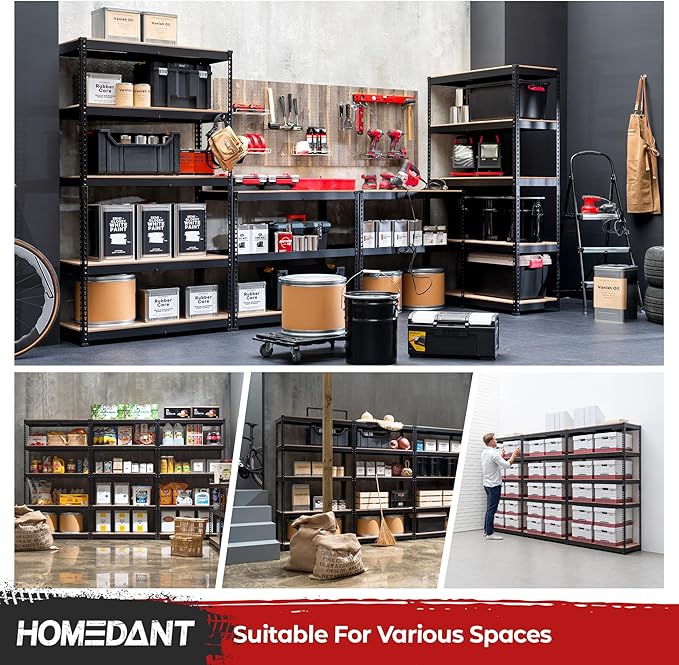 HOMEDANT 5-Tier Laminated Boltless Heavy Duty Metal Shelving Unit Adjustable Garage Storage Utility Rack Shelves Organization Multipurpose Shelf Warehouse Industrial (2, (L) 39.8" W, Black)