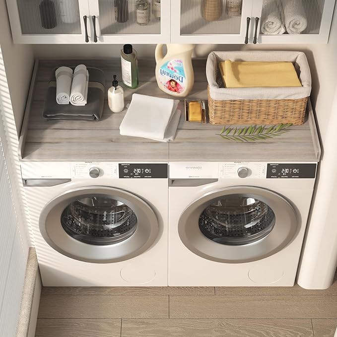 Washer Dryer Countertop, Foldable Laundry Countertop with Edge Rails - 27.5" x 54" Melamine Finish for Laundry Room Organization (Oak)