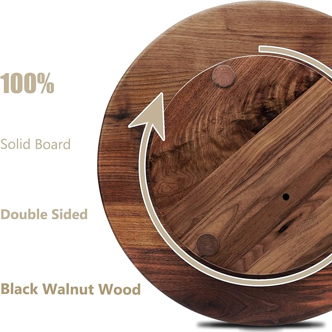 18 Inches Black Walnut Wood Lazy Susan, Solid Wooden Round Kitchen Turntable Rotating Tray