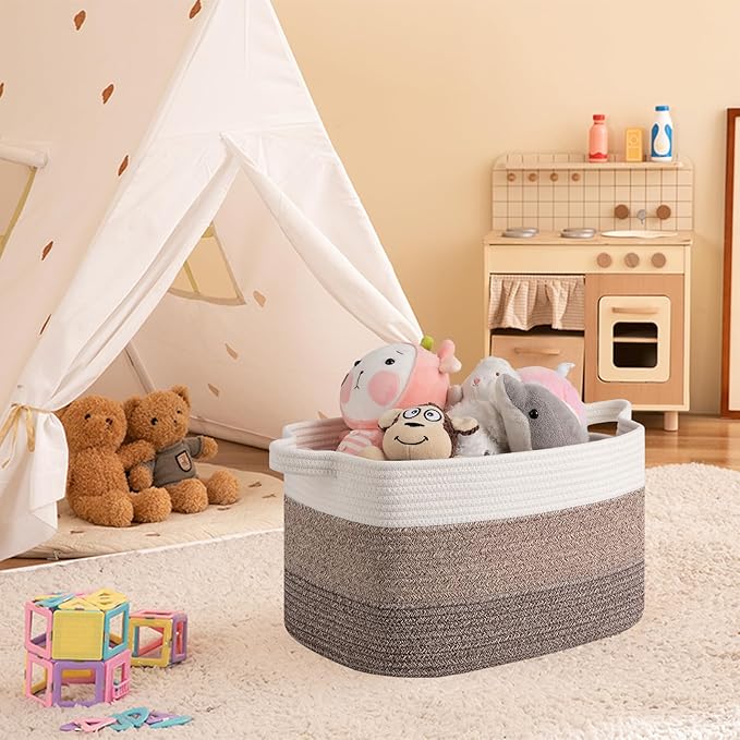 OIAHOMY Woven Storage Basket, Cotton Rope Baskets for Toys,Towel, Clothes, Used to Bathroom,Living Room,Nursery,Bedroom, 16"x12"x10"- Pack of 3, Gradient Dark Brown