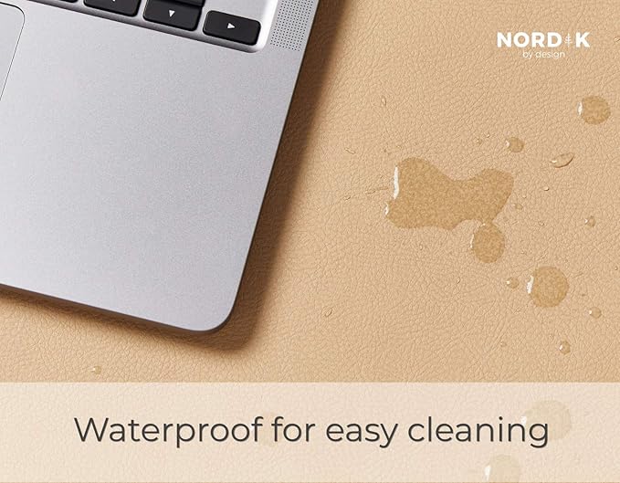 Nordik Leather Desk Mat Cable Organiser (Champagne Beige 89 X 43 cm) Premium Extended Mouse Mat for Home Office Accessories - Non-Slip Vegan Leather Desk Pad Protector & Desk Blotter Pad