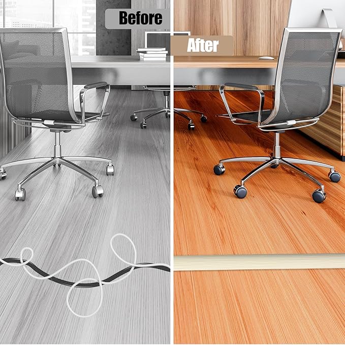 Floor Cord Cover Self Adhesive Cord Hider,10FT Cable Management, Extension Strip Protector for Wires, Prevent Cable Trips for Offices, Gyms, Exhibitions Cavity:0.39"(W) x 0.27"(H) Yellow Wood