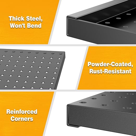 Pegboard Smith Metal Pegboard Panels 12" x 24", 4 Pack Black Wall Mounted Tool Organizer Boards, Heavy Duty Tool Storage Peg Board for Garage, Workbench, Office, Fits 1/4" Peg Hooks