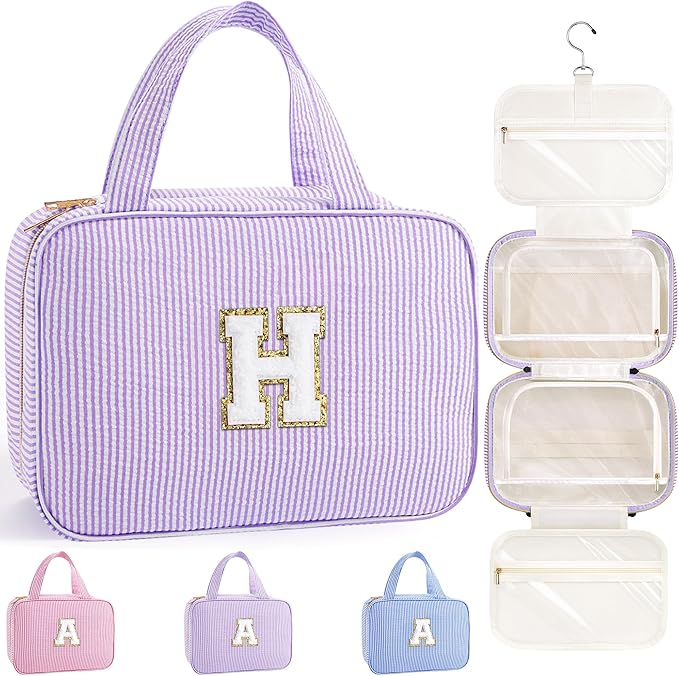 TOPEAST Travel Toiletry Bag for Women - Hanging Toiletry Bag, Personalized Initial Toiletry Bags for Traveling Women, Portable Travel Toiletry Bag for Toiletries, Cosmetics - Letter H, Purple
