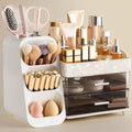 HBlife Makeup Organizer with Brush Holder for Vanity, Large Plastic Bathroom Countertop Organizer Skin Care Storage, Easy to Store Lipsticks, Nail Polishes, Perfumes, Eyeshadow Palettes, Pearl White