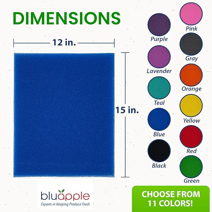 Bluapple FreshMats, Refrigerator Bin Liner, Fridge Drawer Mats, Crisper Life Extender Liner Keeps Produce Fresh Longer, Anti-Bruising, Helps Air Circulation, Washable & Reusable (4-Mats, 12x15, Blue)